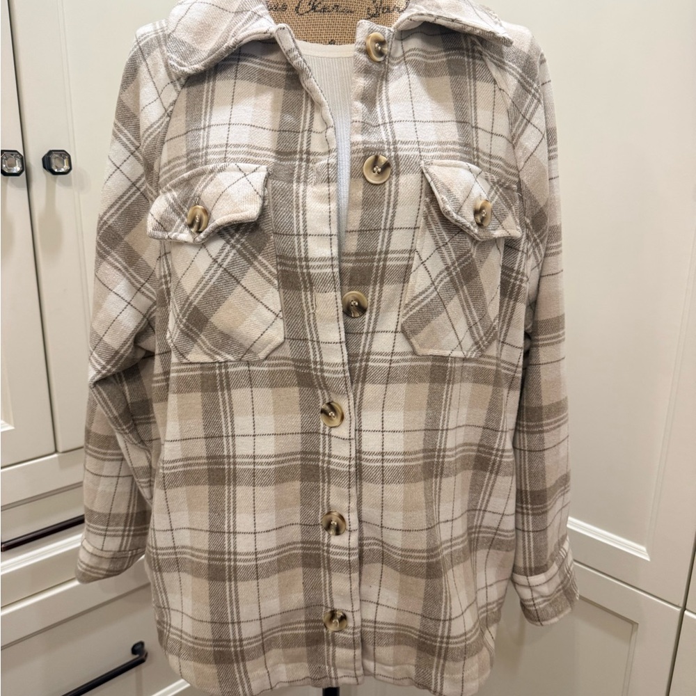 Plaid Flannel Button-Up Jacket Small - image 1